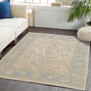 Verbena Garden Oushak Rug in Ivory & Blue-Green
