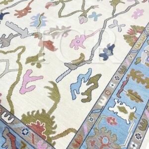 Spring Blossom Oushak Rug in Ivory & Sky Blue