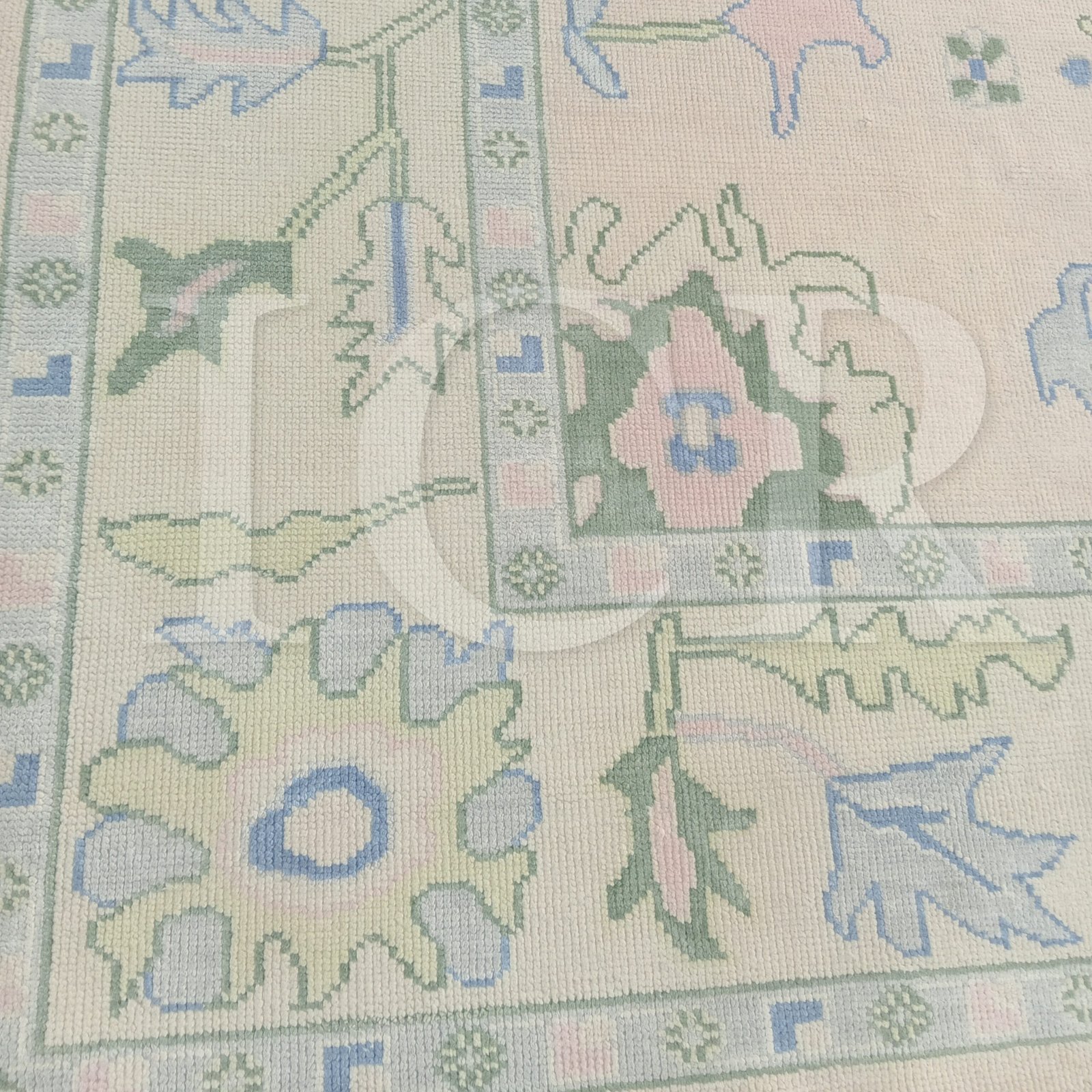 Cream & Sage Green Floral Rug – Vintage-Inspired Botanical Design with Blue & Pink Accents | Traditional Pastel Area Rug - Image 9
