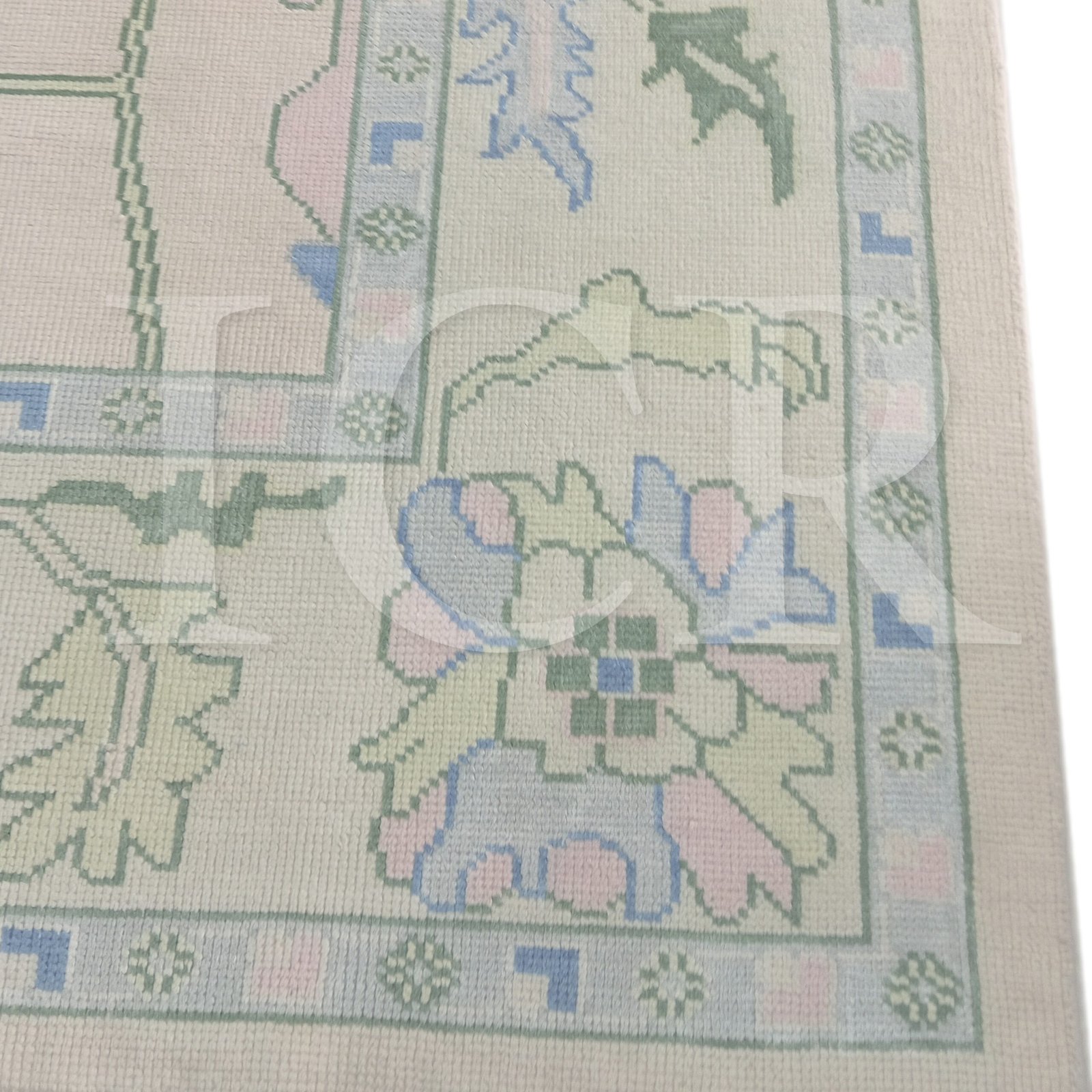 Cream & Sage Green Floral Rug – Vintage-Inspired Botanical Design with Blue & Pink Accents | Traditional Pastel Area Rug - Image 8