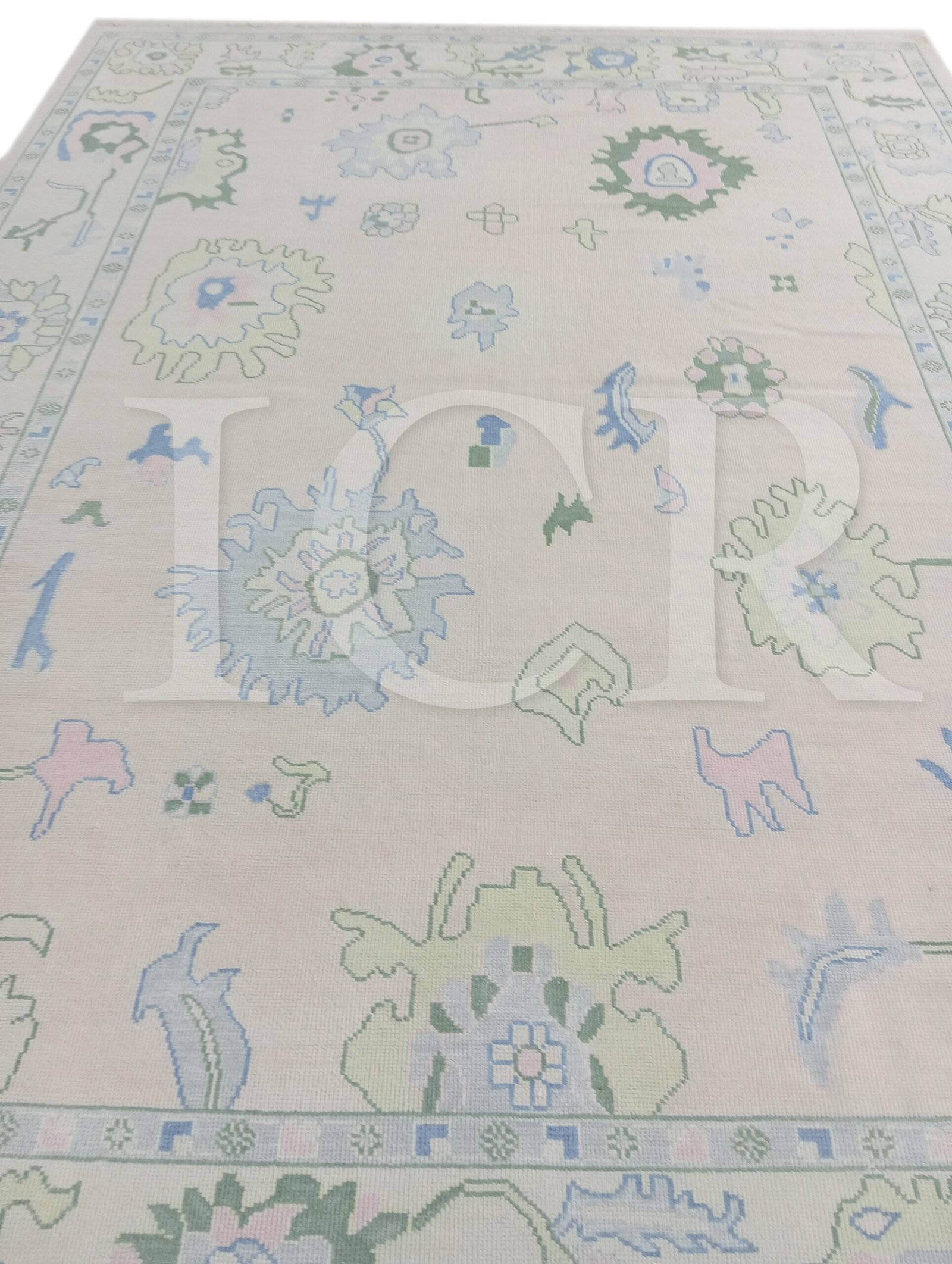 Cream & Sage Green Floral Rug – Vintage-Inspired Botanical Design with Blue & Pink Accents | Traditional Pastel Area Rug - Image 7