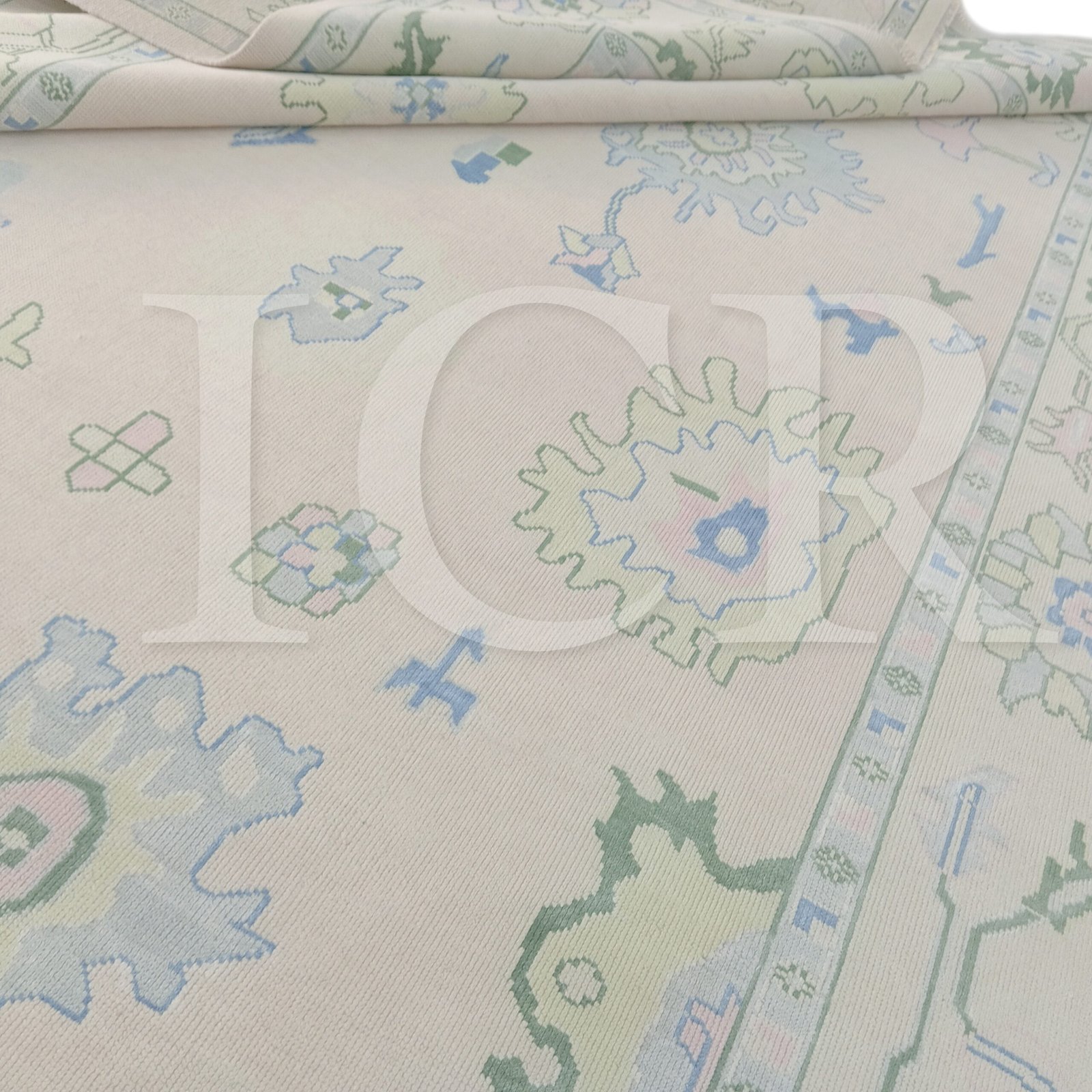 Cream & Sage Green Floral Rug – Vintage-Inspired Botanical Design with Blue & Pink Accents | Traditional Pastel Area Rug - Image 3